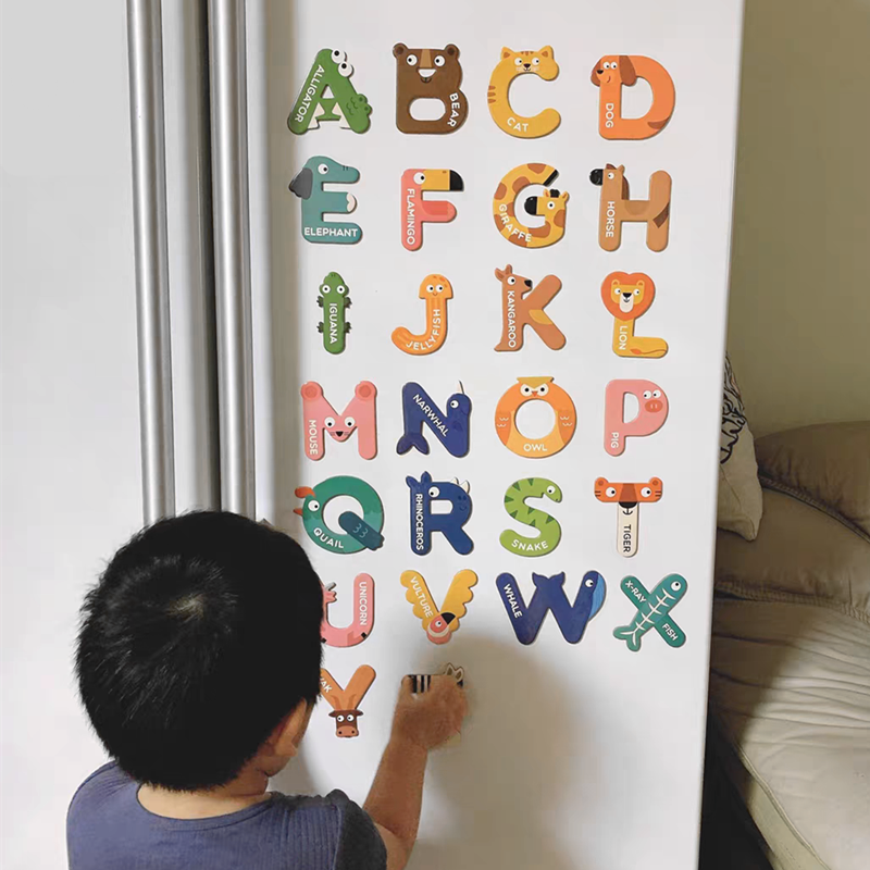 Children's Animal Alphabet Magnets Blackboard Baby Magnetic Fridge Magnets 26 English Early Education Educational Toys 3-6 Years Old