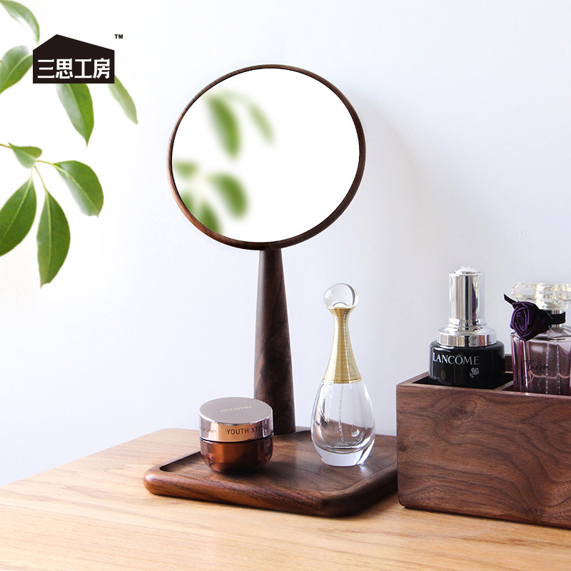 Sansi workshop solid wood makeup mirror universal makeup mirror Black walnut simple HD mirror