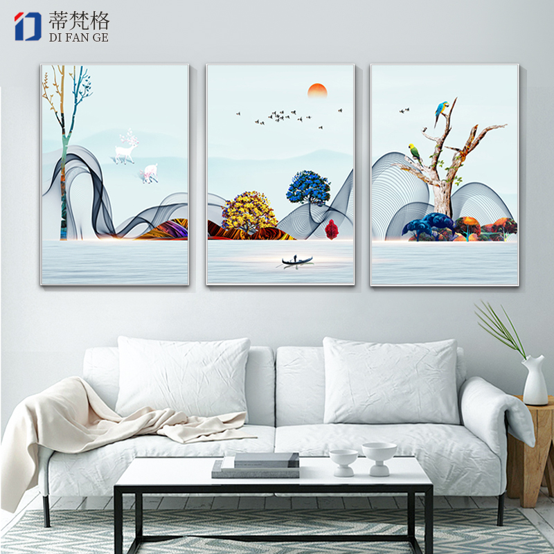 Living room hanging painting Modern fashion atmosphere warm decorative painting Bedroom wall painting Three-piece set of three frameless painting wall clock