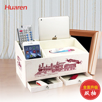 European simple Multifunctional leather tissue box creative living room remote control office stationery storage box desktop customization