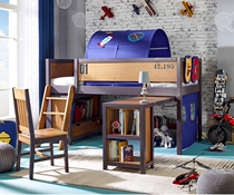 Ximengbao childrens functional bed all solid wood half-height bed with desk and storage cabinet Marathon coffee color childrens bed