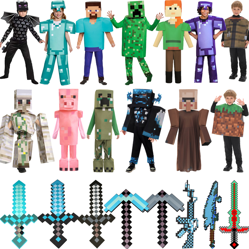 Minecraft Game Cosplay Server Children's Steve Creeper Diamond Armor Sound Guardian Halloween Role Play