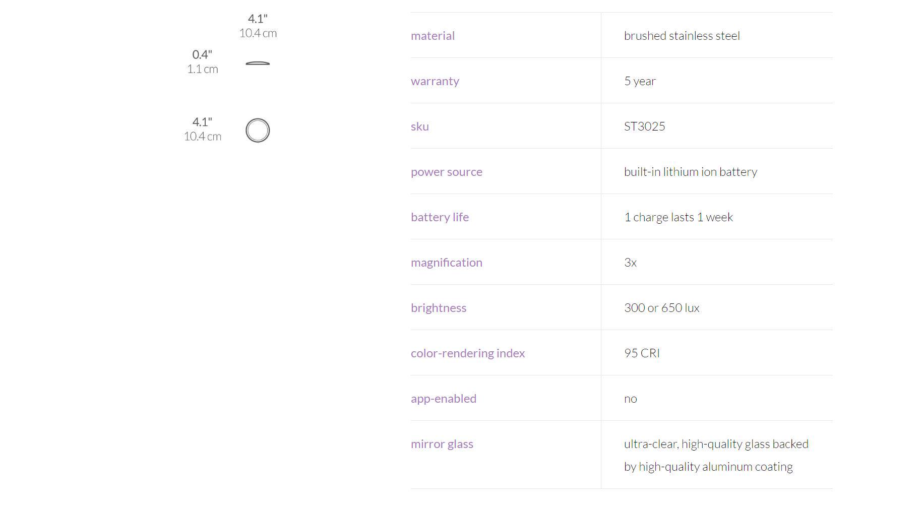 Зеркало 美国新品simplehuman sensor 便携版led口袋化妆镜可充电.