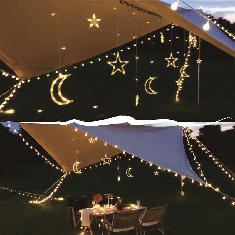 Camping light string full set of equipment canopy tent supplies hanging decoration outdoor camping decorative light string solar star and moon light