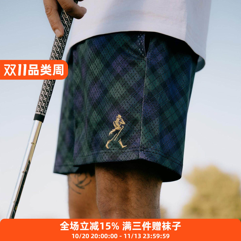 Devereux Golf American-Style Golf Retro Plaid Sports Mesh Casual Quarter-Length Above-The-Knee Shorts for Men