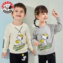 SNOOPY SNOOPY brand childrens clothing childrens clothes cartoon letters foreign style splicing sleeve boy baby baby base shirt