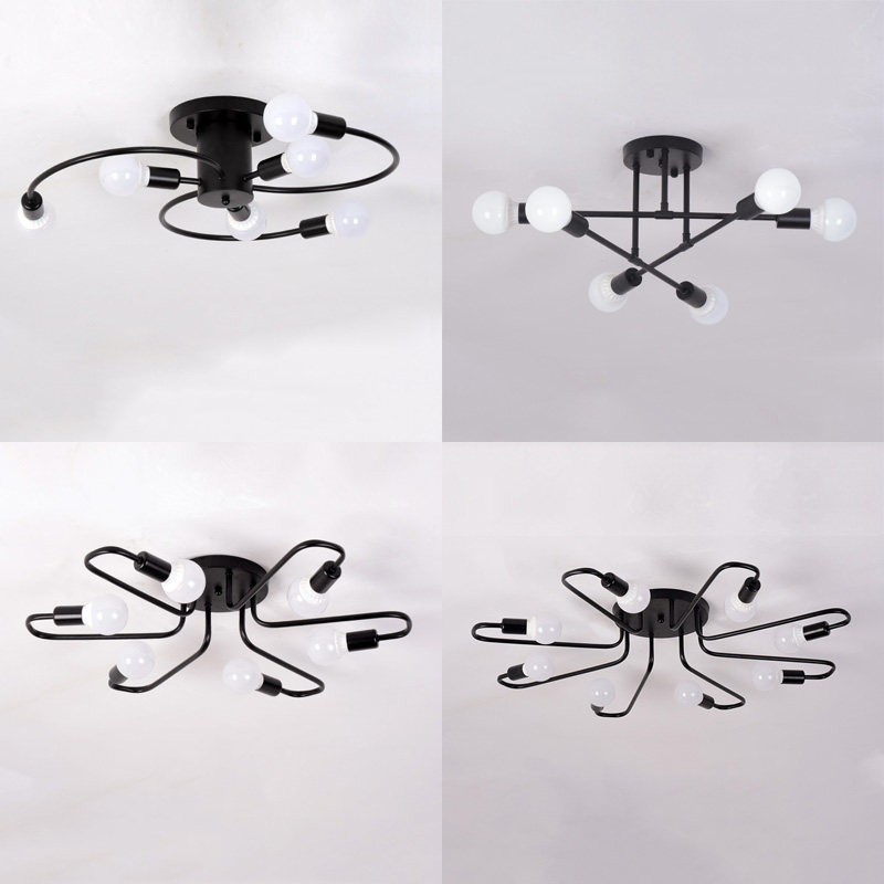 Industrial Wind Suction Dome Lamp American Minimis Black Iron Art Long Dining Hall Bedroom Luminaire E27 Exchangeable Bulb LED Light