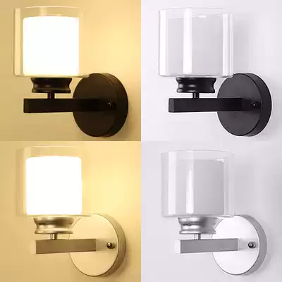 Nordic glass wall lamp living room background wall staircase bedroom lamp modern E27 three-color light LED can 110V