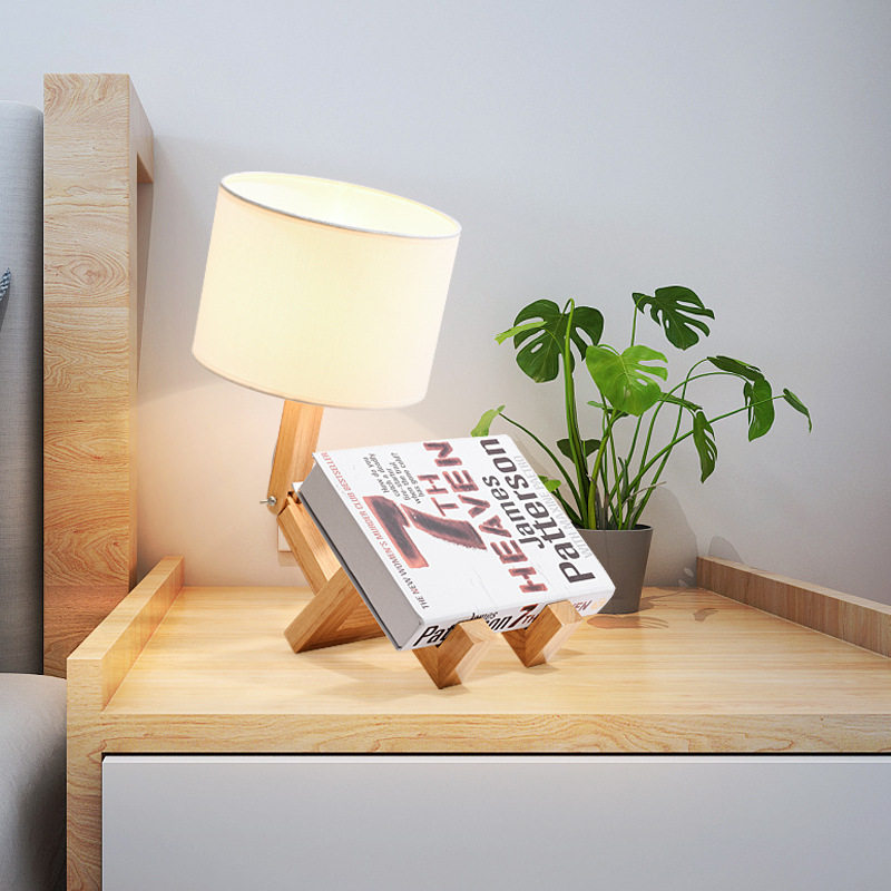 Nordic creative decorative table lamp solid wood folding study bedroom bedside lamp E27 warm white three-color light dimming LED
