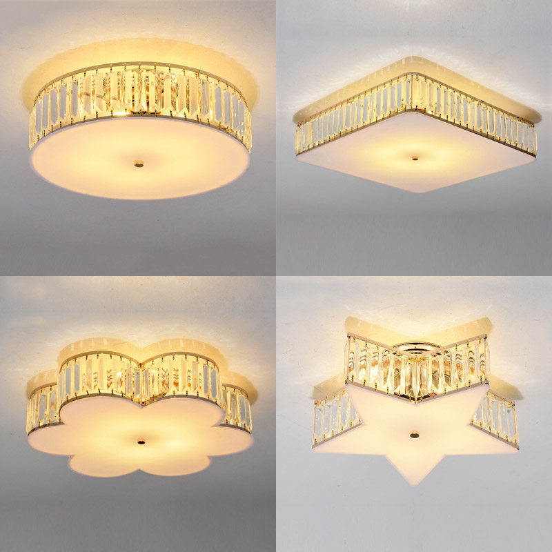 Crystal ceiling lamp five-star romantic light luxury dining room bedroom children's room lamps E27 bulb three-color light can be 110V