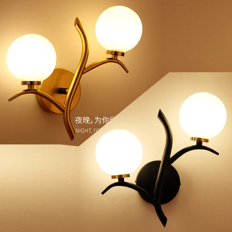 American double-head wall lamp black staircase living room bedroom bedside lamp G4 replaceable bulb warm light LED can be 110V