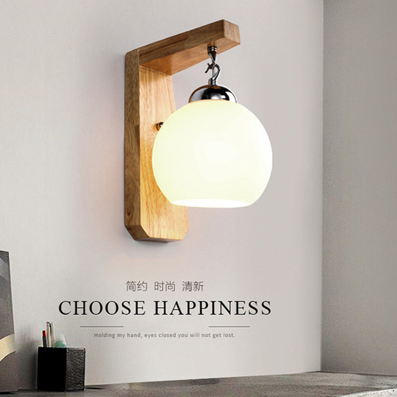Japanese-style wooden wall lamp aisle stairs bedroom bedside reading lamps E27 replaceable bulb three-color LED can be 110V