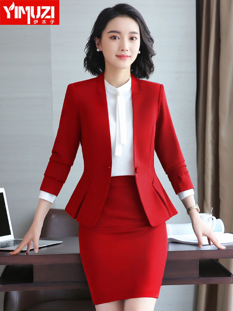 Red small suit jacket female 2022 new autumn fashion temperament beautician professional wear formal suit suit