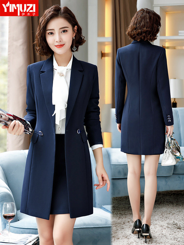 Medium and long version of the blazer women's spring and Autumn fashion Korean version of the casual professional suit Long version of the small suit overalls formal dress