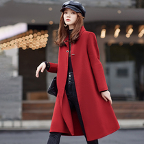 Red windbreaker women autumn and winter 2021 New Korean version of long thick woolen suit jacket long coat winter