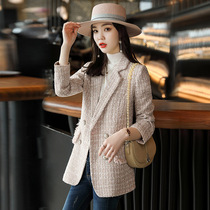 Pink woolen coat women autumn and winter 2021 new tweed coat high-end celebrities small fragrant wind casual small suit