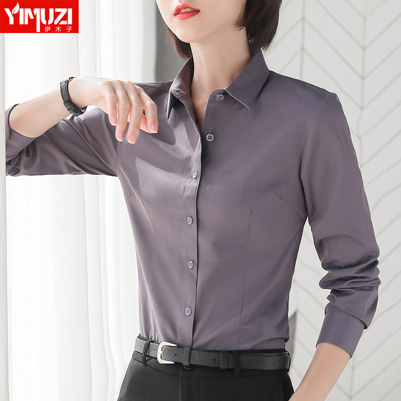 Professional Shirt Woman 2022 new autumn fit Korean version Temperament Grey Square Collar Shirt Jacket Work Suit Spring Autumn