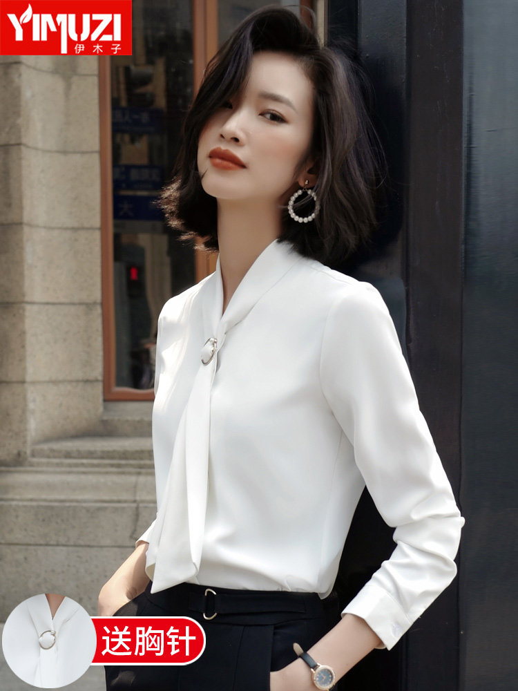 White Chiffon shirt femininity 2021 Autumn fashion Western school long-sleeved top streamer hanging professional white shirt