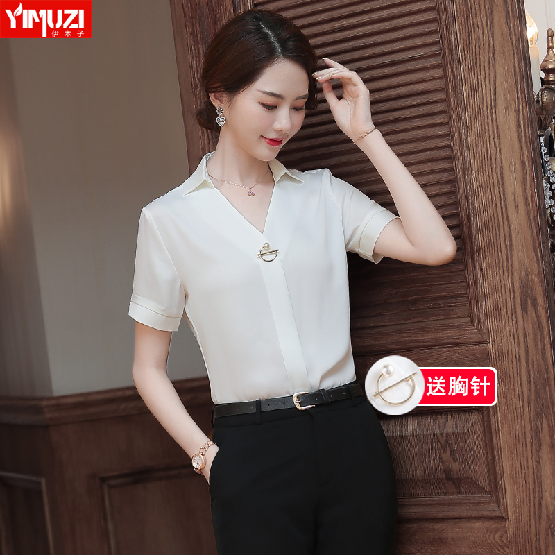 White chiffon shirt women's V-neck short-sleeved top temperament 2022 new summer thin women's professional white shirt