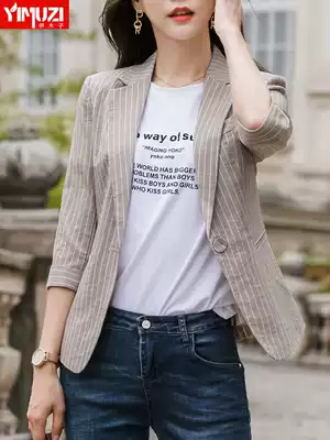 Striped small blazer women's autumn and winter 2021 New thin seven-point sleeve temperament short casual suit