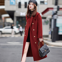 Red windbreaker coat women 2021 new autumn and winter temperament double wool cashmere winter woolen coat