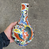 High imitation ancient Qing Dynasty Grand Qing Qianlong Enamel Colored Pinewood Crested Ceramic Straight Neck Bottle Manufacturer Goods Origin First-hand Price
