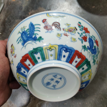 High imitation ancient Ming Dynasty Grand Ming adult Biennials Bullpen Colored Chicken Tattooing ceramic thin tire Large bowl Old stock Taste Official Kiln Taste of Premium