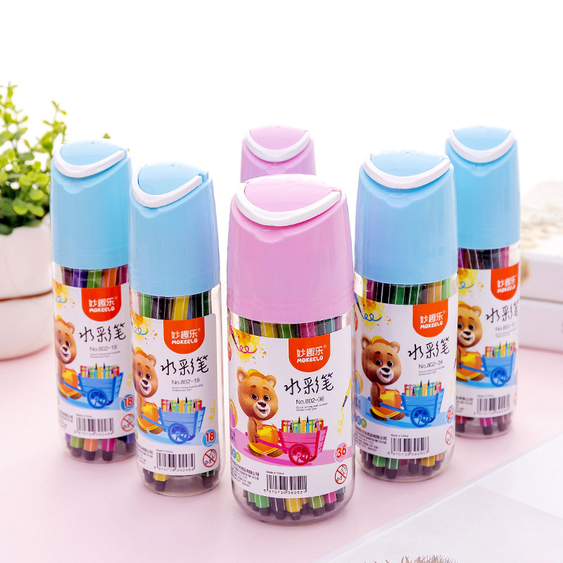 Cartoon Watercolor Pen Set 12 18 24 36 Colors Children's DIY Painting Graffiti Color Pen Baby Brush T