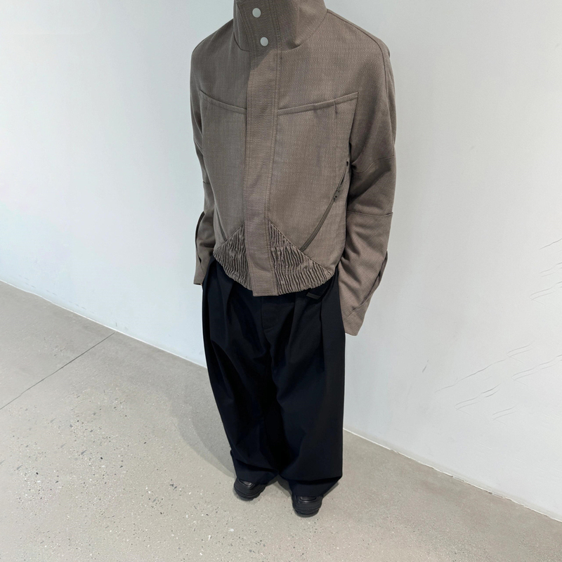 Kiko Kostadinov 25Fw Khaki Stand-Up Collar Deconstructed Short Jacket Zafar Zipper Long-Sleeved Jacket
