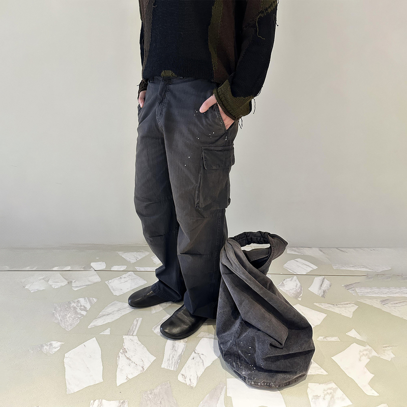 Our Legac Style 26Ss Splash-Ink Mud-Dyed Work Pants, Washed and Distressed, Multi-Pocket Straight-Leg Casual Trousers