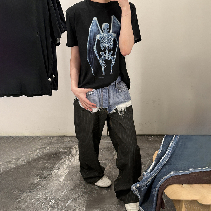 Our Legac Style 26Ss Fallen Angel Short-Sleeved 3D Digital Printed Casual Loose Round Neck T-Shirt Top