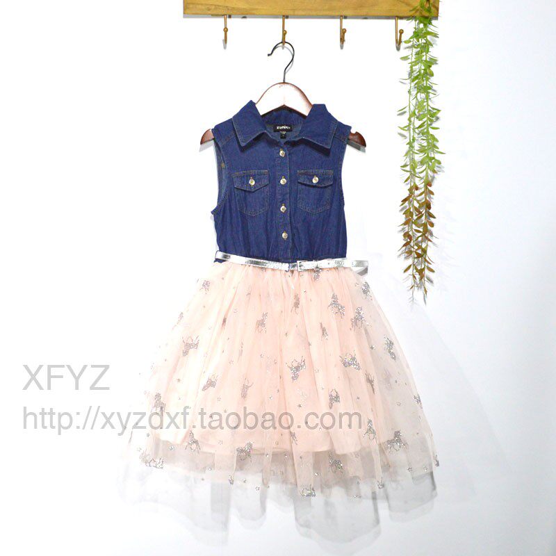 N261 Shining Unicorn Girl Girl Girl Sleeveless Cowboy Dress Owner Princess Dress