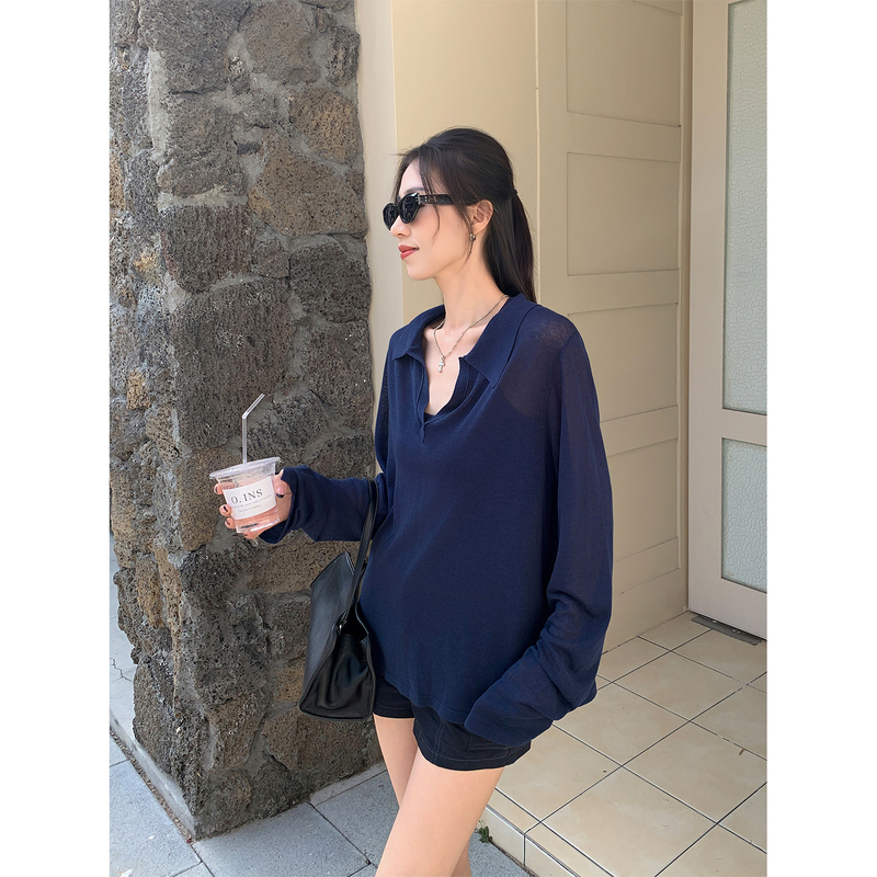 Nuomici Lazy Atmosphere Outfit Set for Women: Cool and Thin Flowing Blouse with Polo Collar + Camisole + Shorts