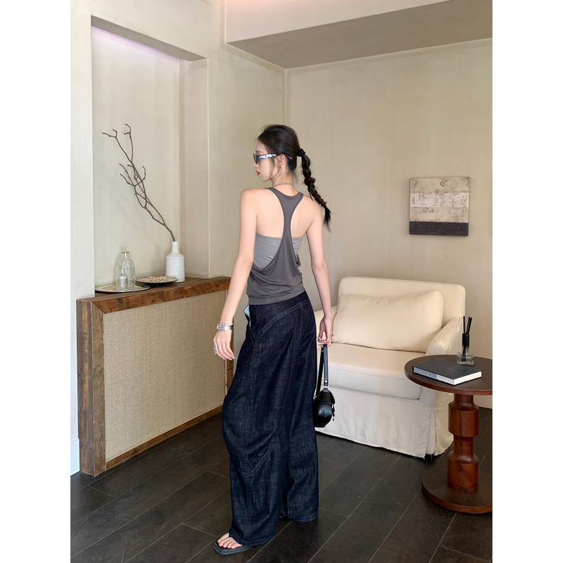 Nuomici American Retro Denim Scythe Pants for Women, New Summer Style, Mid-Low Waist Workwear Scimitar Pants, Loose Wide-Leg Pants Nuomici American Retro Denim Scythe Pants for Women, New Summer Style, Mid-Low Waist Workwear Scimitar Pants, Loose Wide-Leg Pants