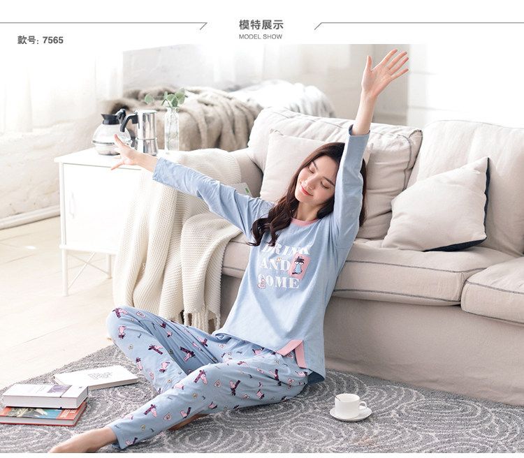 Đồ ngủ cotton Hàn Quốc mùa thu và mùa đông dài tay lỏng lẻo phục vụ nhà giản dị phù hợp với vẻ đẹp mùa xuân và mùa thu đồ bộ kiểu đẹp 2021