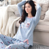 Bộ đồ ngủ dài tay cho nữ mùa thu và mùa đông cotton Bộ đồ cotton giản dị của Hàn Quốc có thể mặc ngoài mùa xuân và mùa thu mùa đông phục vụ nhà mùa thu nữ áo kiểu nữ đẹp Bộ Pajama