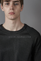 UNNAMING XIA Heavy industry brush-dyed black leather wax short-sleeved T-shirt mens half-sleeve round neck T-shirt original design