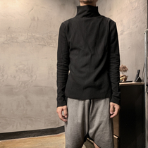 UNNAMING XIA MULTI-SPLIT SEMI-TURTLENECK BLACK COTTON LONG SLEEVE BASE SWEATER MENs TWILL PULLOVER
