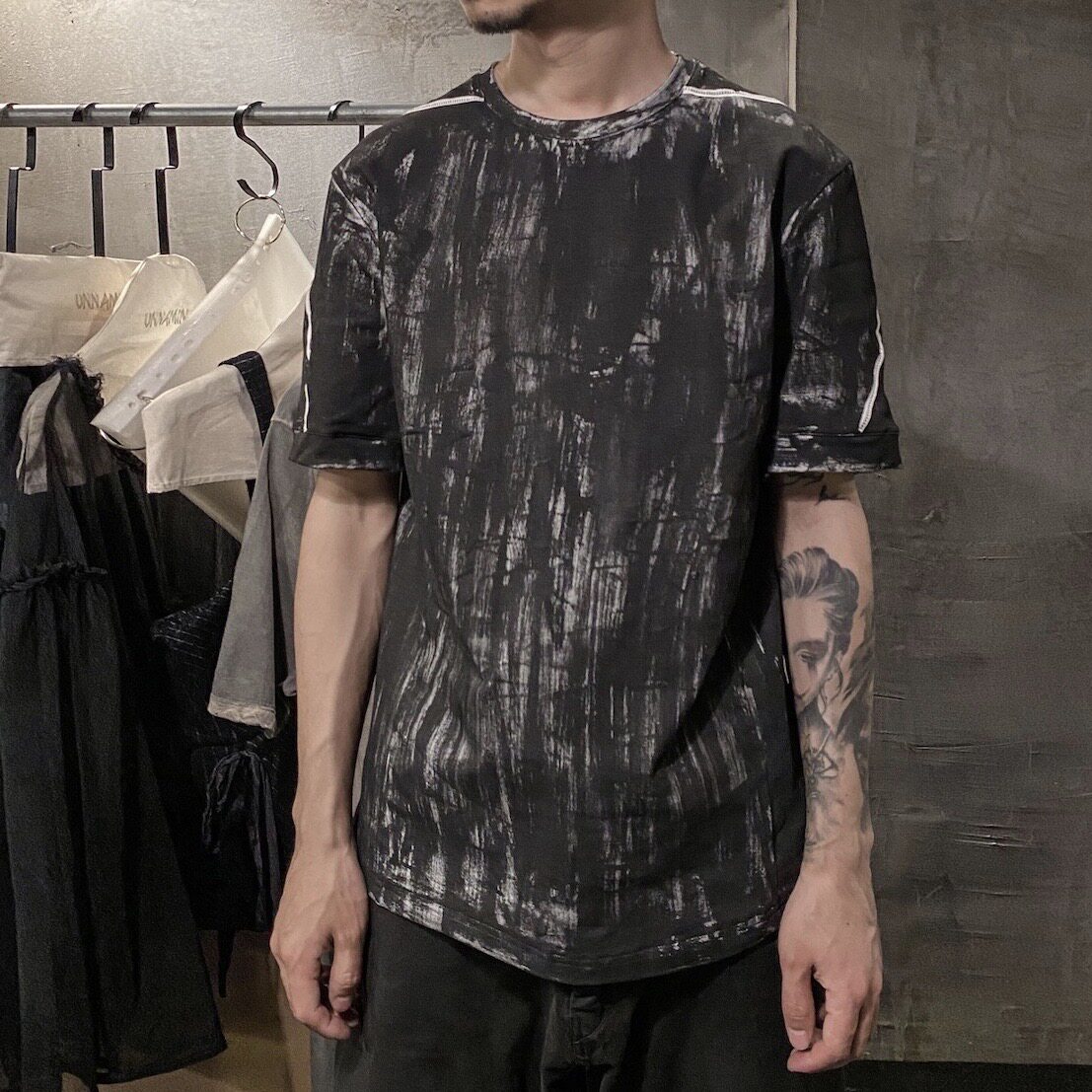 Spot Original Design Sensation Pure Handmade Brush Dyed Black Pure Cotton T-shirt Men's Day Department Round Collar Short Sleeve Tee Loose Blouse