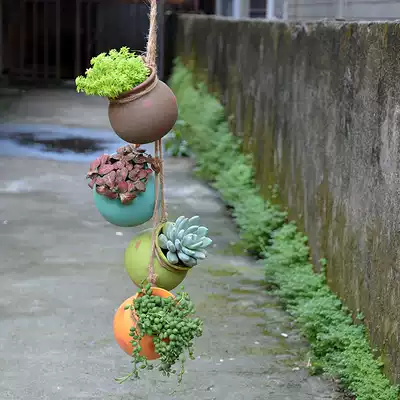 Succulent plant flowerpot ceramic clay fleshy flowerpot cornery creative hanging hanging hanging wall flowerpot skewers