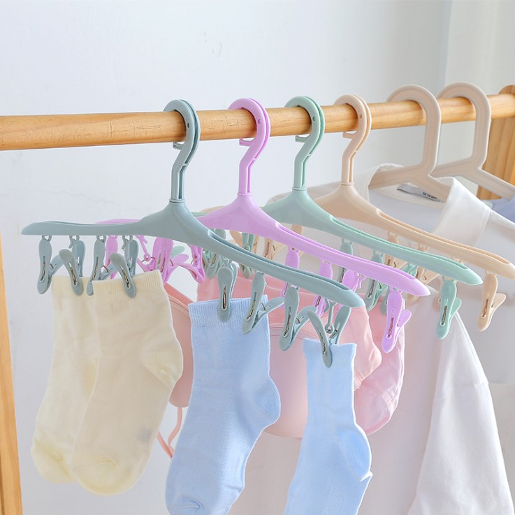 Creative multifunctional windproof buckle drying hanger small piece of clothing socks clothes hanger drying rack with 8 clips