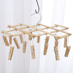 16-clip multi-clip ໄມ້ໄຜ່ hanger drying clip folding clothes hanger underwear socks windproof drying clip sock drying rack