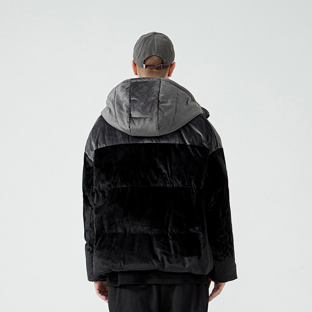 RestlessCities ຄົນອັບເດດ: ແຫ່ງຊາດຕົ້ນສະບັບຝ້າຍ coat ຜູ້ຊາຍລະດູຫນາວ spliced ​​​​loose velvet thickened jacket hooded ອົບອຸ່ນ