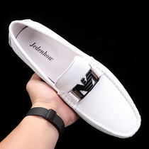 Bean Bean Shoes Mens Leather Shoes White 2022 Summer New Breathable Casual Genuine Leather Soft Bottom Horse Titles Buckle Lefu Shoes