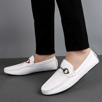 Headlayer Bull Leather Mens Style Casual Single Shoe Bean shoes One foot pedal Korean version Tide Small White Shoes Sports Wind Men leather mens shoes