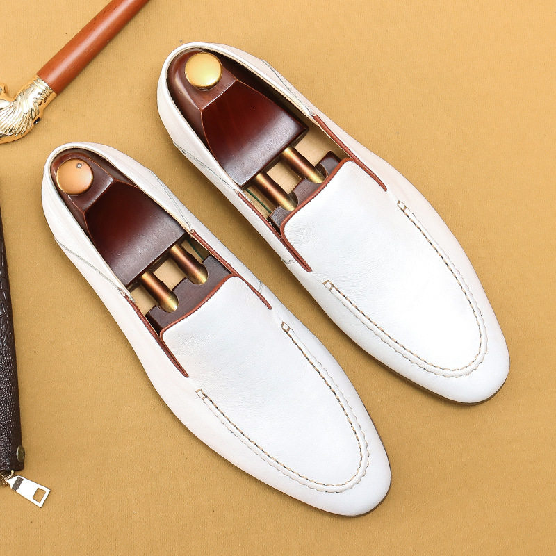 Han edition of men's bean shoes leather white casual leather shoes in summer breathable soft soles 37 yards 45 yards