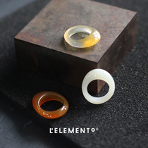 HeyJewel original design LELEMENTO ice agate Hetian white jade ring Niche trend couple ring