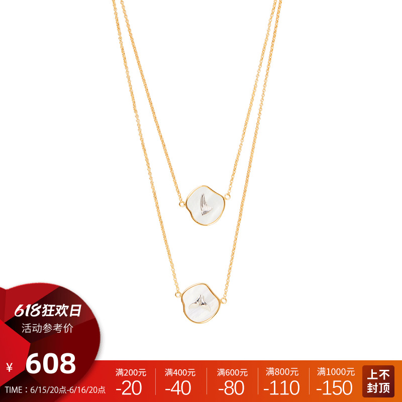 HeyJewel Na Jasmine White Marine Series Double Shells Fish Tail Shark Fin Gilded Necklace