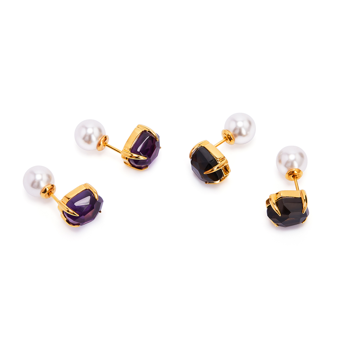 HeyJewel SWEET POINT Sweet series four-colour claws inlaid with crystal pearls gold