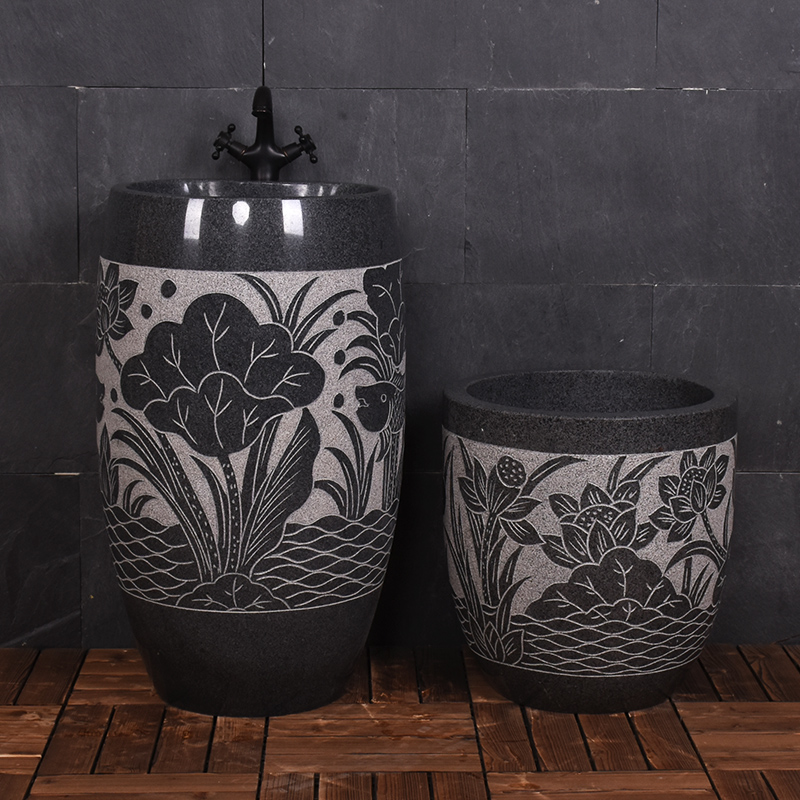 Stone upright basin integrated floor-style make-up room Wash Basin Outdoor Patio Stone Carved Wash Basin Pool